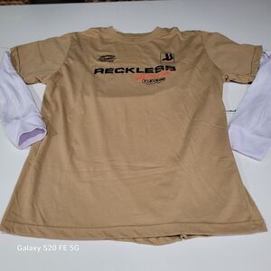Young & Reckless Long Sleeve Racing Shirt Tan/White Size Medium B20